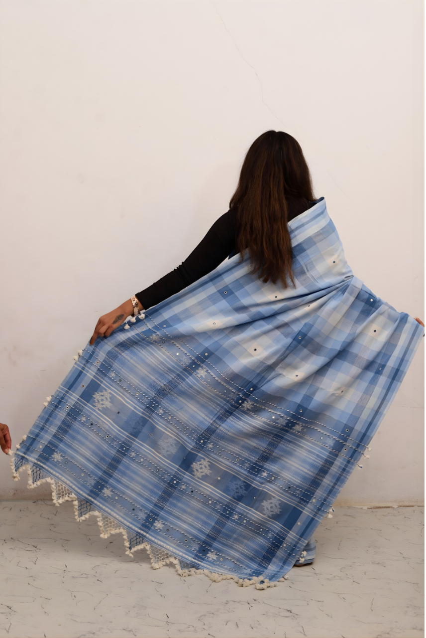 Premium Kala Cotton Handwoven Blue Saree