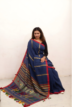 Premium Kala Cotton Handwoven Indigo Saree